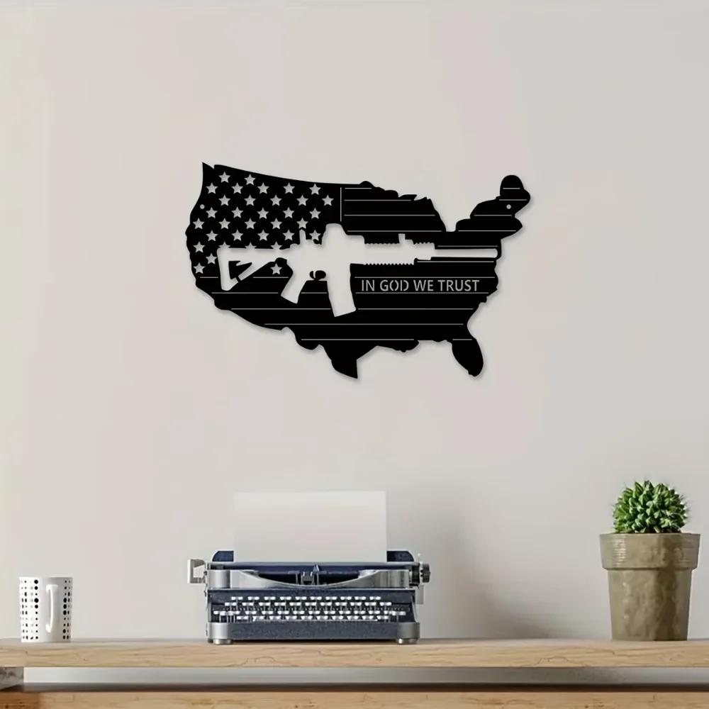 Entdecken Sie Art Deco Metall Wandskulptur Amerikanische Flagge Maschinenpistole Ideale Retro Dekoration Verschiedene Räume