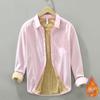 Winter Warm Men Tops Daily Casual Long Sleeve Striped Shirts for Men Pure Cotton Men Clothing Lapel Collar Fleece Shirt with Pocket