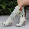 Women's high-heeled boots sexy European and American style pointed-toed thin-heeled large-size cowboy mid-boots