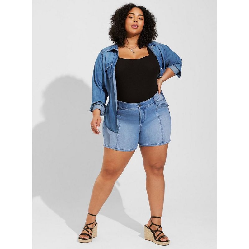 100.15kg 0.00kg Silm Slim Looking High Waist Stretch Denim Shorts Chubby Girl Plus Size Blue Shorts Women's Hot Pants