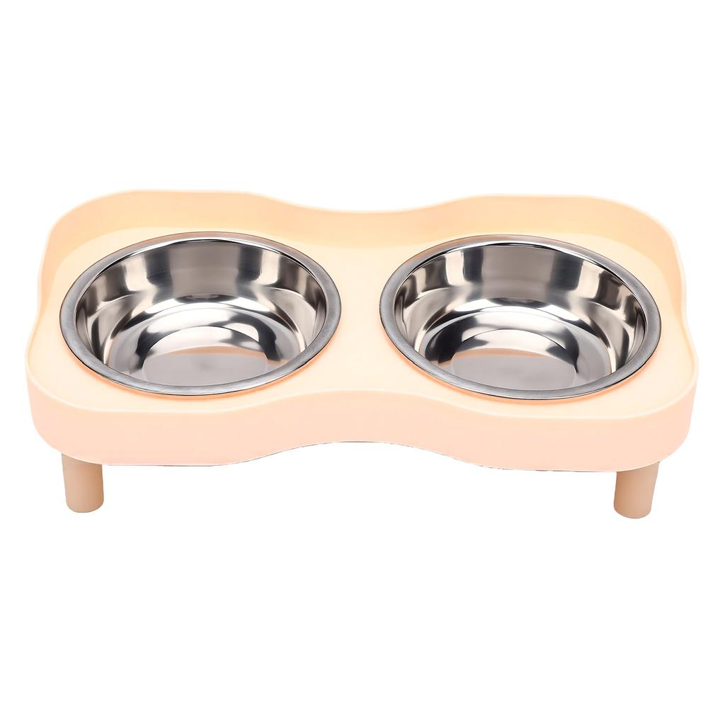 Elevated Dog Bowls Anti Tipping Raised Cat Bowl Stand with 2 Stainless Steel Bowls for UP to 15lbs Pets Pink