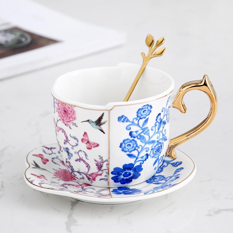 Nordic Pastoral Style British Ceramic Coffee Cup Saucer Set Ins Creative Black Tea Cup Gold Hand Afternoon Tea Cup Saucer