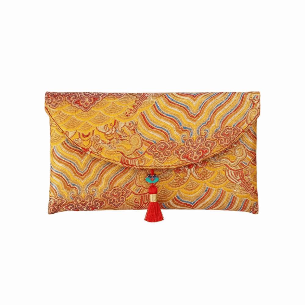 Mångsidig tyg Röd kuvert Röd färg Stor kapacitet Pengaficka Broderi Lyckopengar påse Bröllop