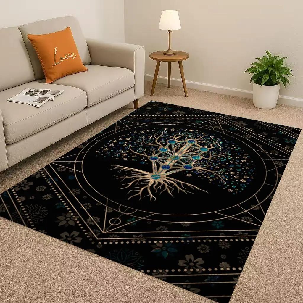 HD Colorful Tree of Life Yggdrasil Celtic Rune Living Room Non-Slip Area Rug Carpet for Bedroom Playroom Sofa,Home Decor Doormat