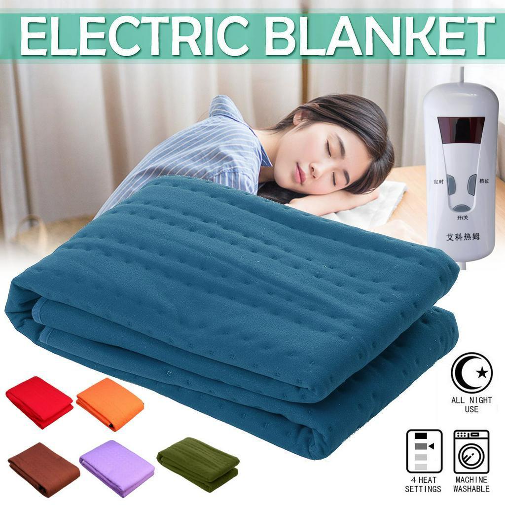 120W 4 level Electric Heated Blanket Warm Over Throw Fleece Rug Digital Timer Controller