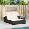 VidaXL Chaise Longue Double et Auvent et Coussins, Bain de Soleil, Transat de Jardin Patio Terrasse Arrière-cour, Noir 365806