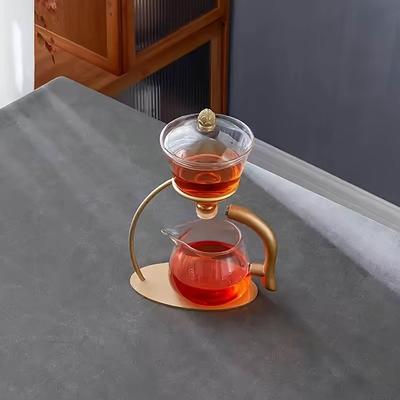 Lazy Kung Fu Glass Tea Set Semi Automatic Drip With Infuser Glass Teapot  Anti-scalding Magnetic Switch Teapot Teacup Glassware