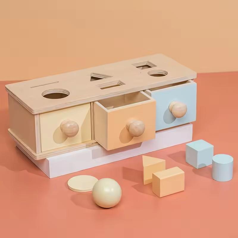 Montessori Macaroon Color Spinning Drum Match Coin Box Permanent Box Round Rectangular Box Kids Sensory Toys for Baby Gifts