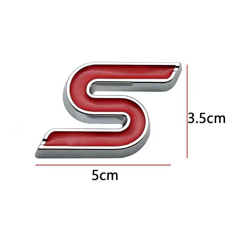 Hkwmg3 3D Metal S Logo Front Grille Emblem Badge Car Rear Trunk Stickers For Ford Focus Fiesta Escape Ecosport Kuga Mondeo Accessories