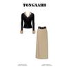 Tongaabb Early Autumn Set Black Faux Two-Piece V-Neck Suit Dress Two-Piece Set Versatile and Fashionable