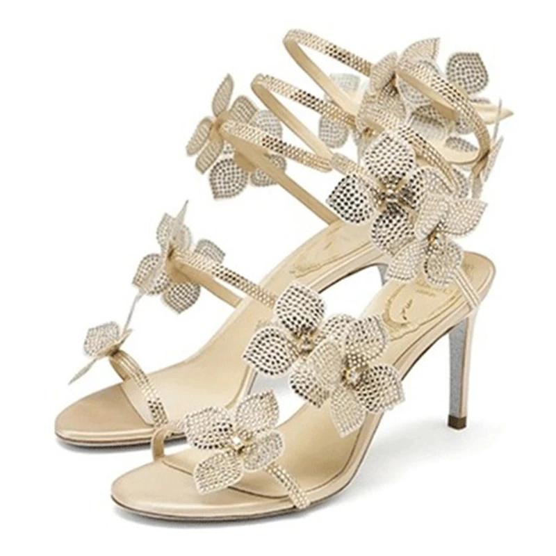 Aneikeh Summer Sexy CRYSTAL Flower Toc subțire Sandale de femeie Street Style Cu vârf deschis Bandă îngustă Curea la gleznă Pantofi de bal pentru banchet