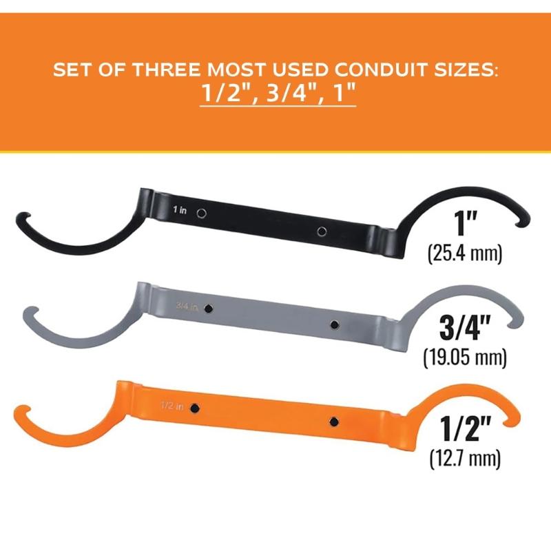 3Pcs Conduit Lockout Wrenches Kit 1inch 1/2inch 3/4inch Steel Locknut Wrenches Set for Tight Space Tightening Loosening