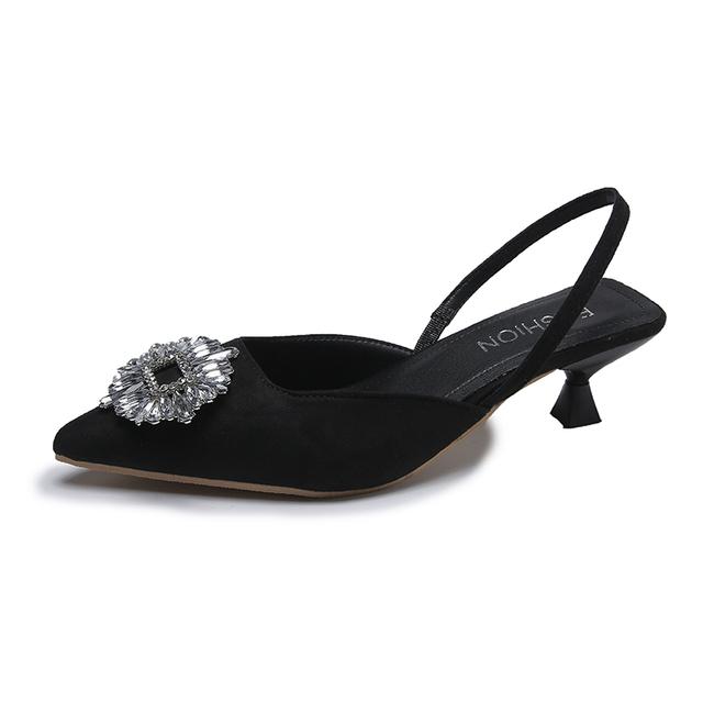 

Женские босоножки на шпильке с квадратной пряжкой и кристаллами, современная обувь без шнуровки с острым носком, модная красная сексуальная подходящая для банкета юбка 36 чёрный