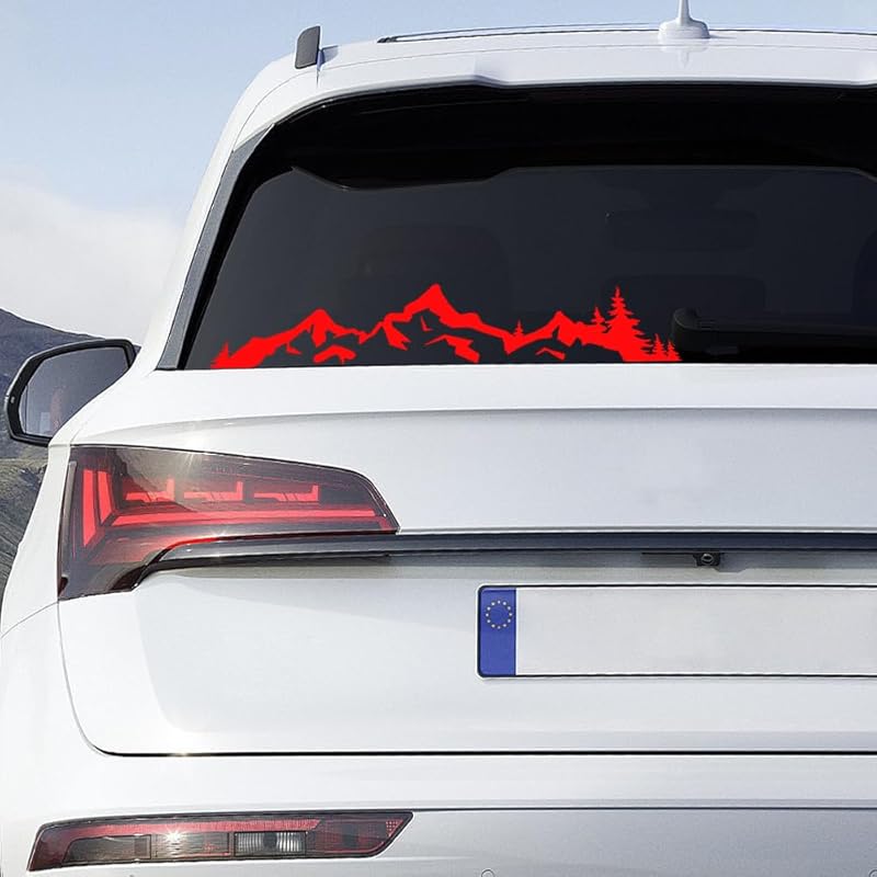 Mountain Trees Vinyl Stickers Self-Adhesive Car Side Body Stickers Waterproof Car Window Decals Truck Motorcycle Bumper Wall Art Stickers Reflective Red