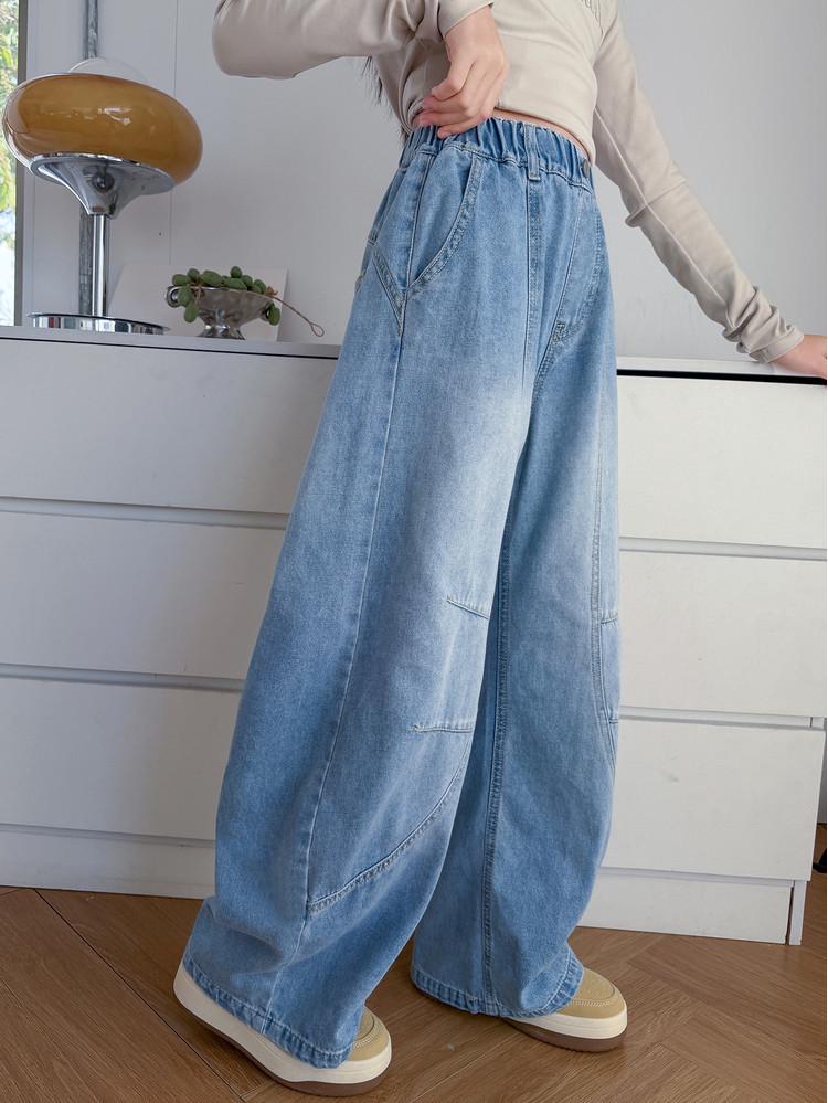 2026 Girls' Straight Leg Solid Color Jeans for Kids