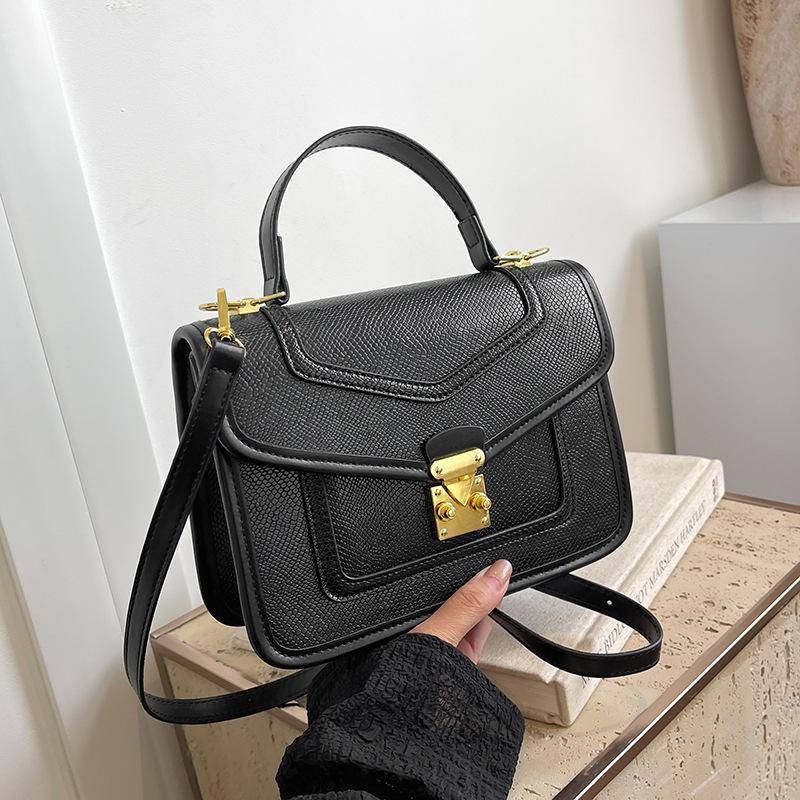 

Премиальная сумка маленький замок контрастный цвет сумка-флип портативная на плечо через плечо трендовая женская сумка чёрный