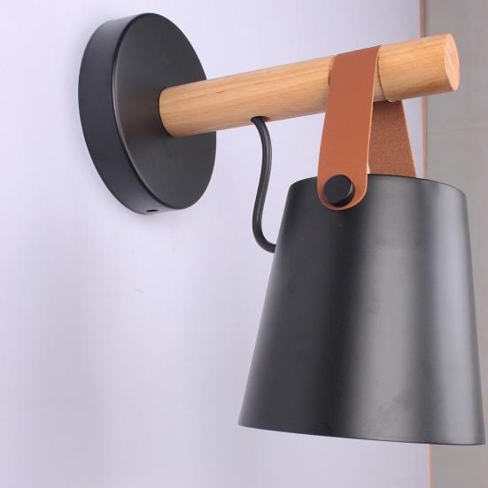 Lámpara LED colgante de poste de madera montada en la pared E27, luz de noche para sala de estar y dormitorio