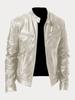 Business gentleman pocket double zipper cardigan PU leather jacket stand-up collar slim leather jacket jacket one piece hair