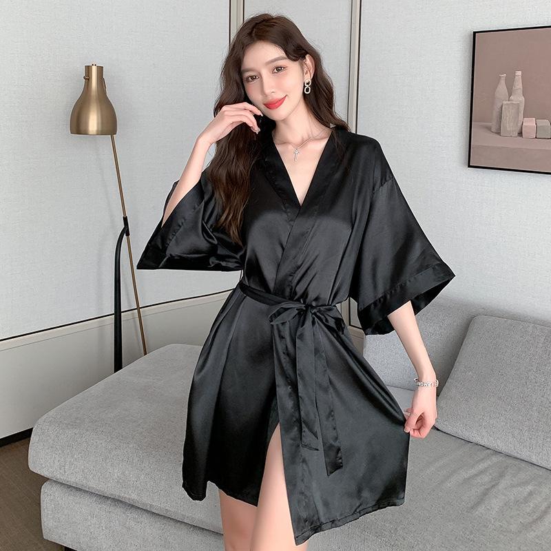 Women's Korean-Style Ice Silk Summer Pajama Dress - Cute, Loose White Bathrobe for Home