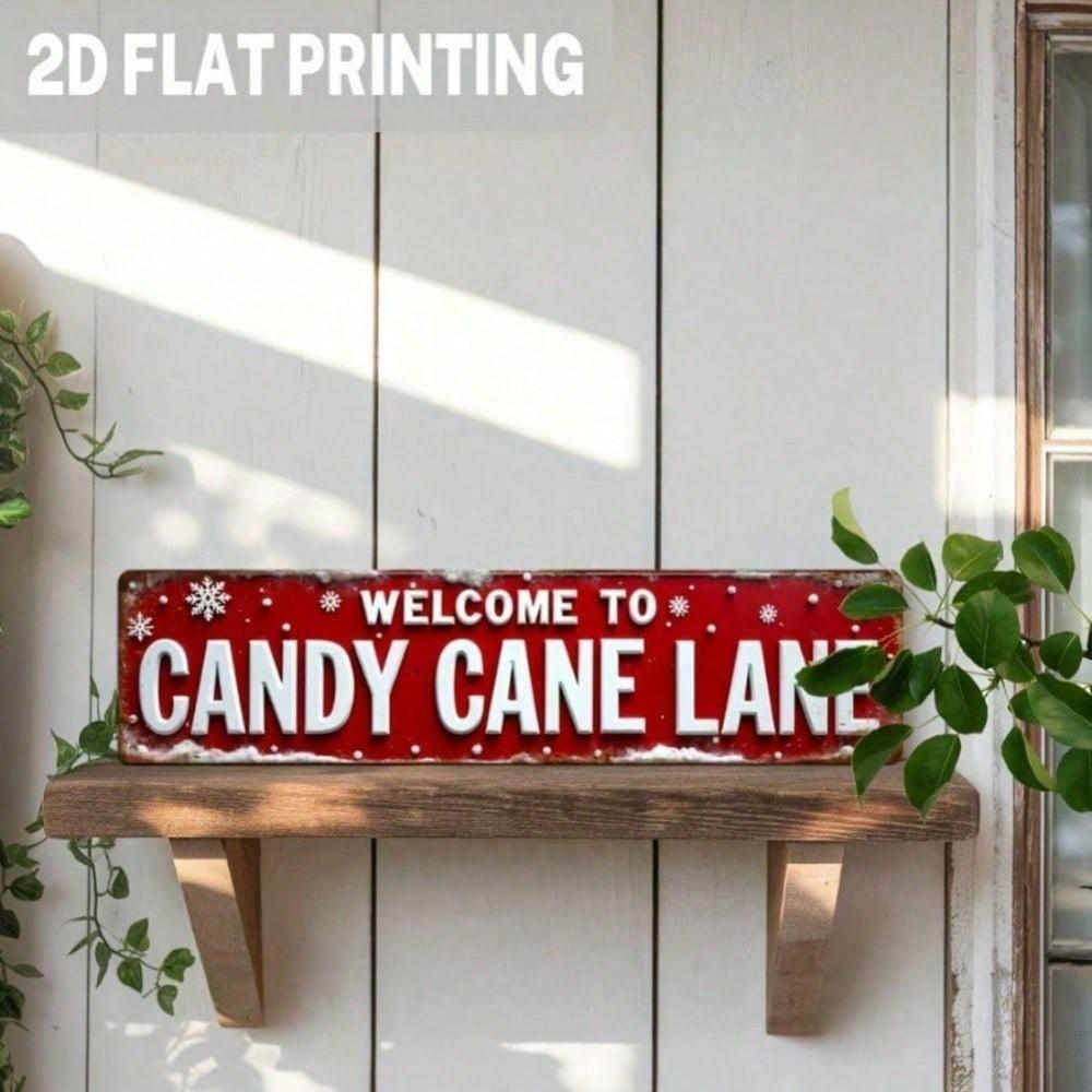 Vintage Metal Sign Candy Cane Lane Retro Christmas Wall Decor