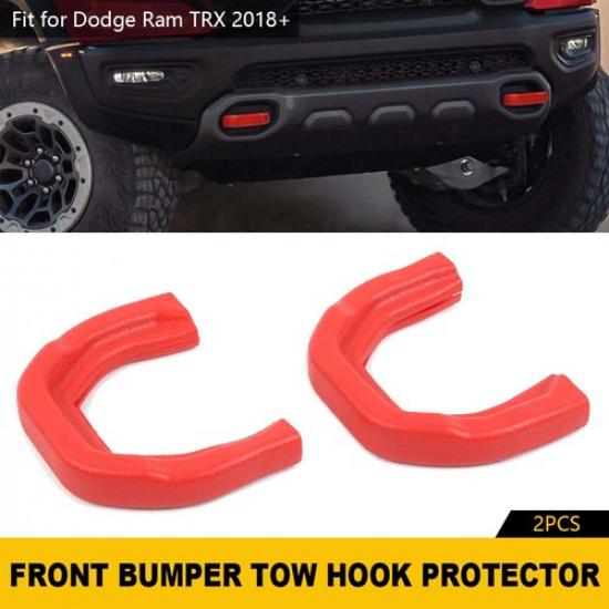 2PCS Red Front Tow Hooks Hitch Covers Protect Bezel For Dodge RAM 1500 + TRX