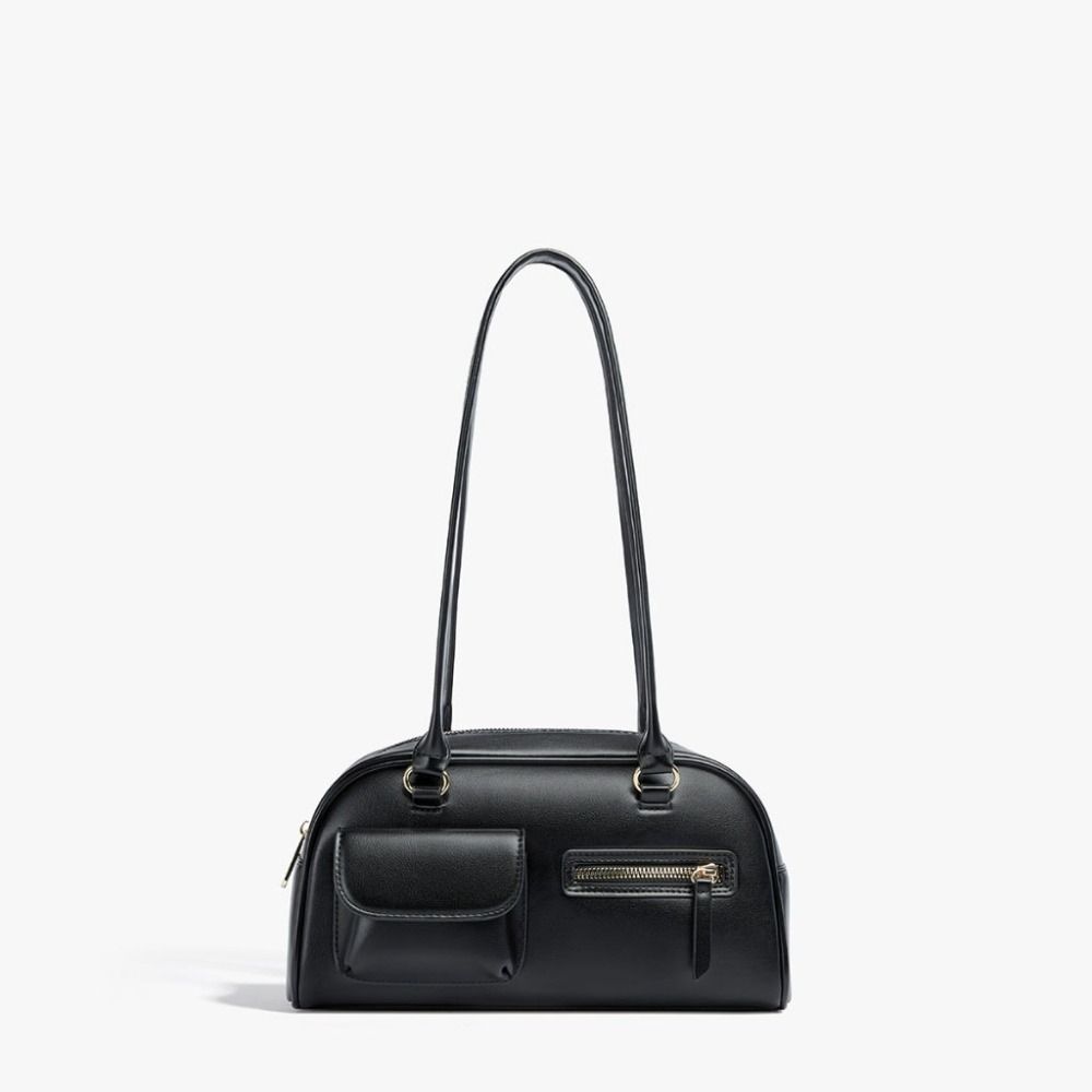 Temperament Korean Style Large-Capacity Bag Solid Color Handbag Retro Bag Minority Design French Style Zip Design Bag Outdoor