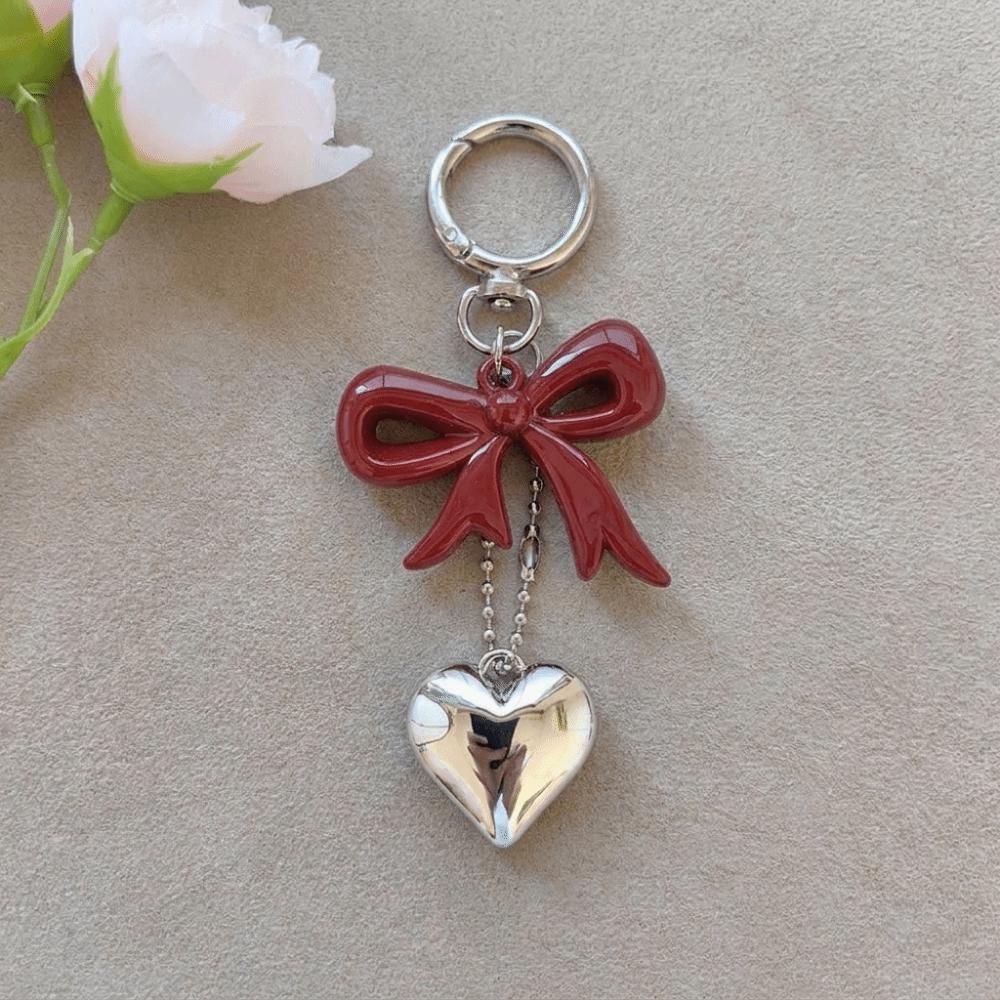 Acrylic Red Bow Keychain Circle Clip Purse Accessory Cute Bag Charm New Year