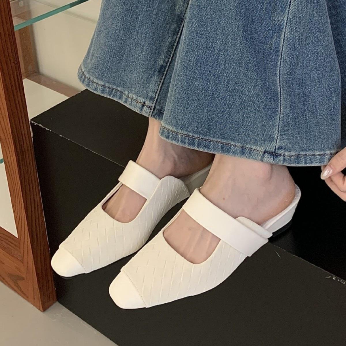 

French Retro Style Sandals Women S Summer Slope Heel Baotou Half Drag 39
