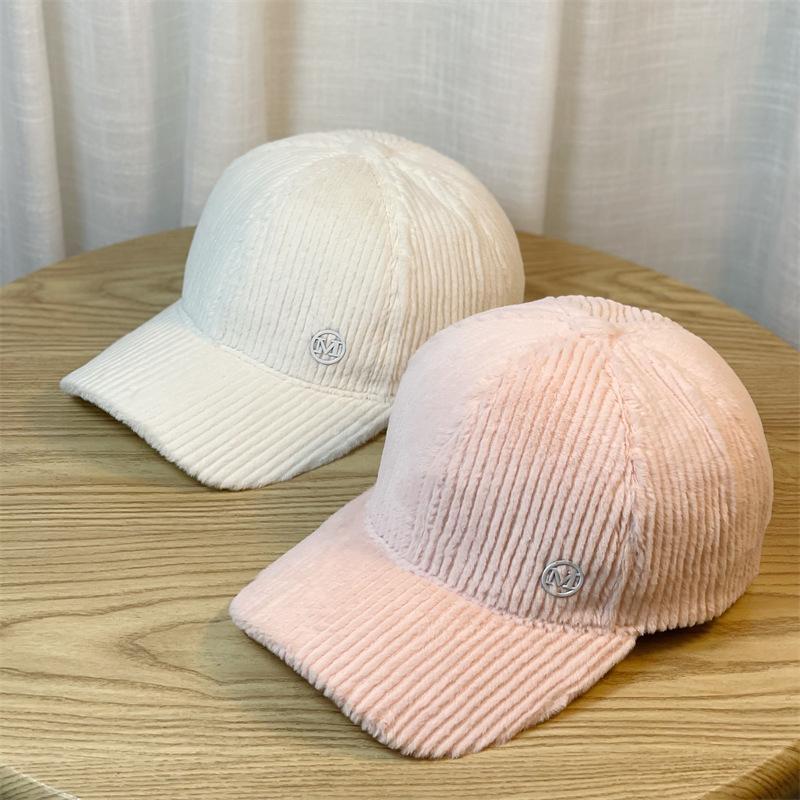 New Jade Rabbit Velvet M Hat Women's Autumn and Winter Versatile Peaked Hat Ins Niche Trendy Brand Korean Version Versatile Alphabet Baseball