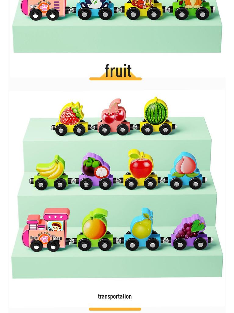 Wooden Montessori Puzzle: Magnetic Train with Numbers, Zodiac Signs, Letters & Fruits for Early Education and Brain Training
