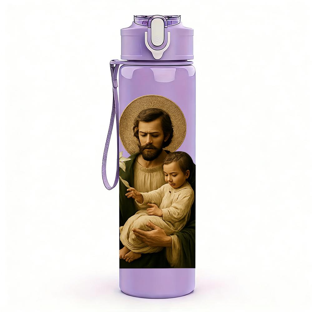 1PC Saint Joseph Infant Portrait 750ml Color Plastic Sports Water Bottle Leakproof Flip Straw Lid For Sports Office Home Use