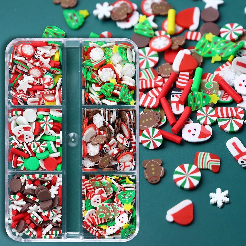 1 Box 3D Christmas Nail Art Charm Parts Polymer Soft Clay Slices Flakes Nails Decoration Parts for Winter Manicure Designs