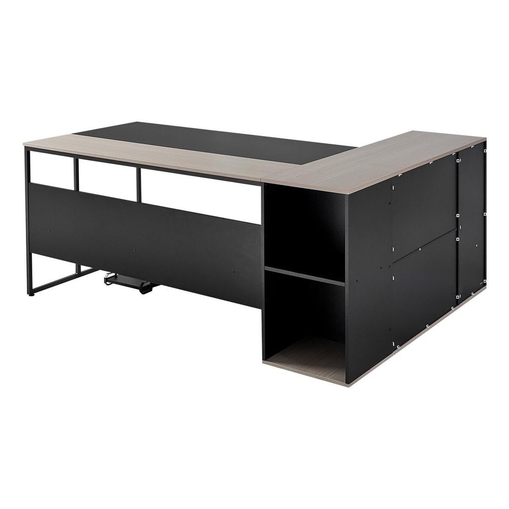 L-Shaped Executive Desk, Large Modern Office Table with Drawers & Storage Cabinet, Heavy Duty Wooden Executive Table with CPU Stand, 158.7 KG Load