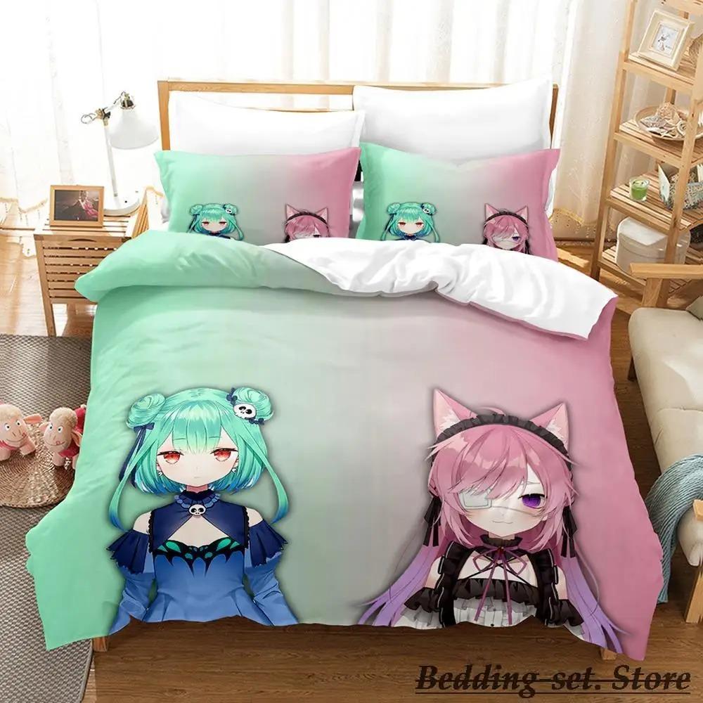 Vtuber Hololive Uruha Rushia Bettwäsche-Set, Cartoon-Anime, dreiteiliges Set, für Erwachsene und Kinder, Schlafzimmer, Bettbezug-Sets, 3D, Kawaii, süße Mädchen