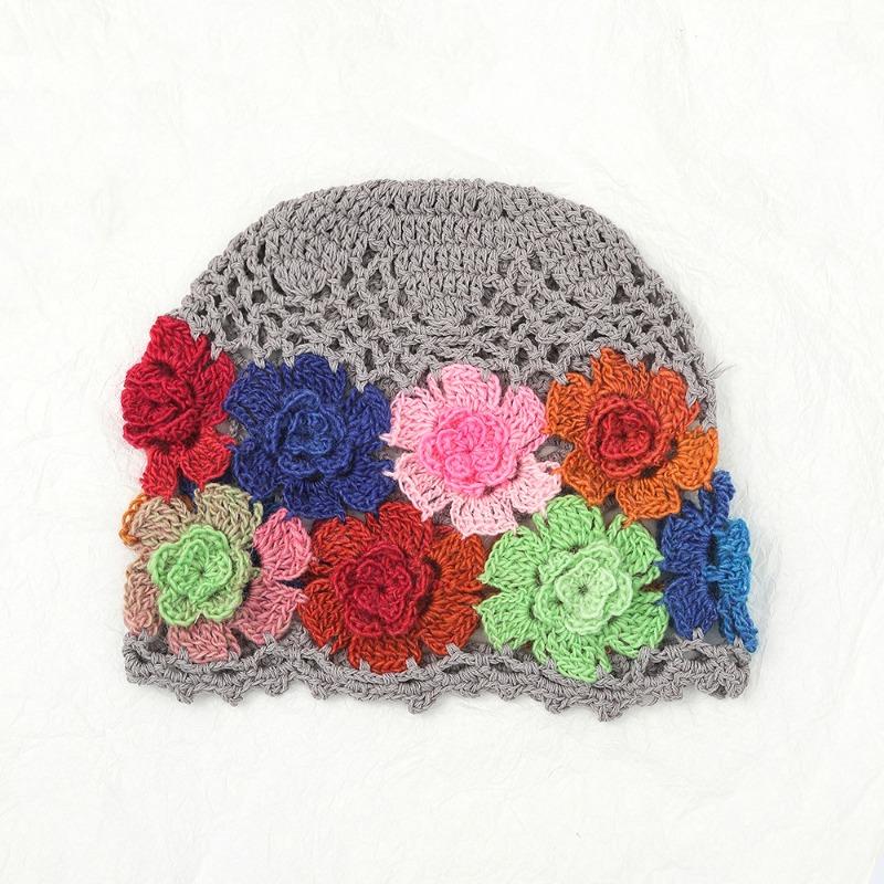 New colorful flower hand-crocheted pullover hat women's outdoor versatile temperament warm head hat