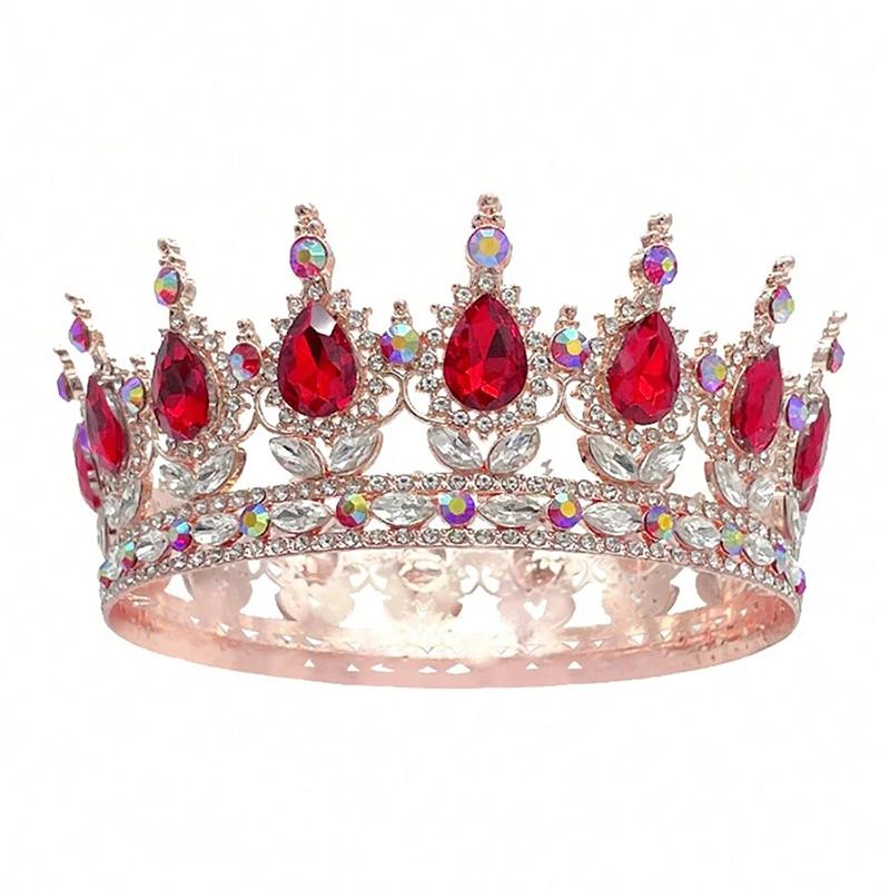 Luxury Color Baroque Queen Crown Colorful Sparkly Rhinestone Wedding Crown Bride Princess Full Round Tiaras Headband Headpieces