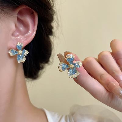 Advanced Design With Gradually Changing Color Crystal Flower Earrings, Internet Famous, Same Style Earrings And Earrings