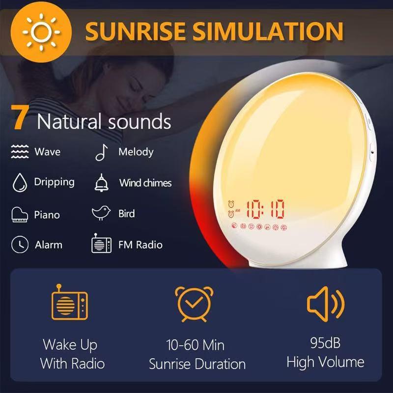 Sunrise Simulating LED Alarm Clock with Seven-Color Night Light & Sleep Timer