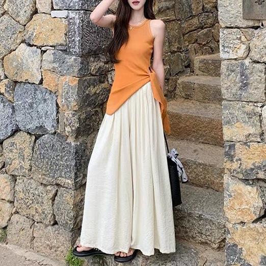 Waist strap Spice Girl sleeveless top + wide-leg pants women s summer 2026 new Korean fashion versatile suit S