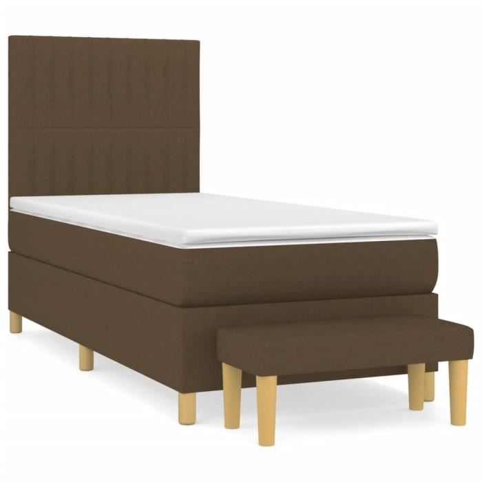 3137296 vidaXL Lit à sommier tapissier avec matelas Marron foncé 100x200 cm