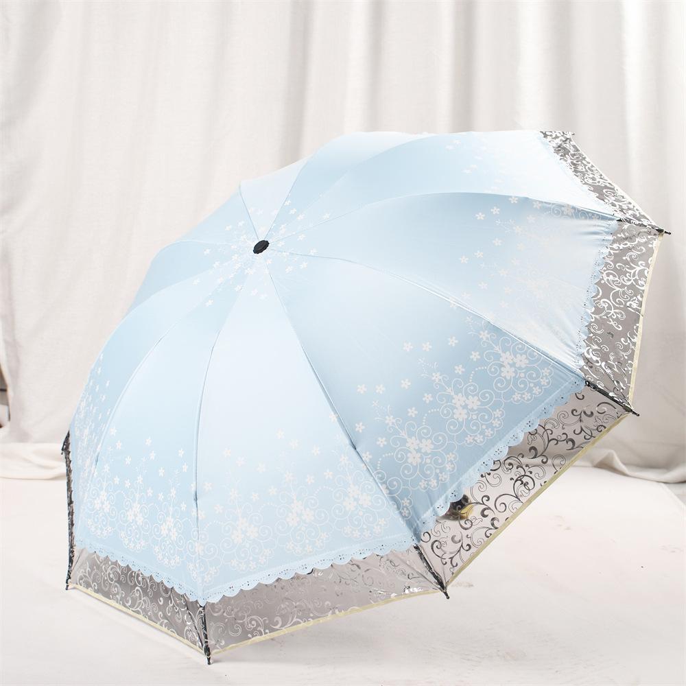 Lace Sand Ten New Edge Bone Double Sun Umbrella Thickened Vinyl Parasol Weather Rain Folding Umbrella Women