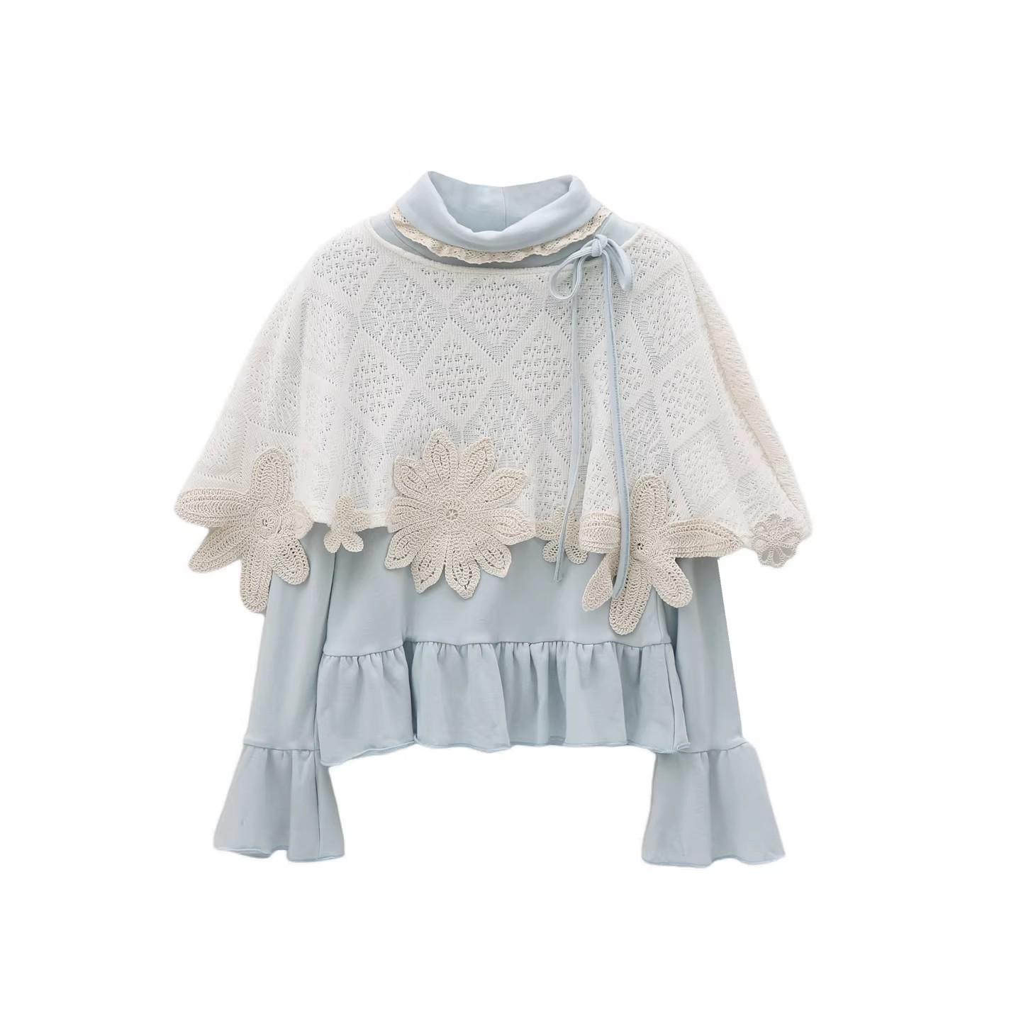 Весенний корейский стиль Мори Девушка Легкий Крючком Колокольчик Рукав Накидка Двухпредметный Топ One Size