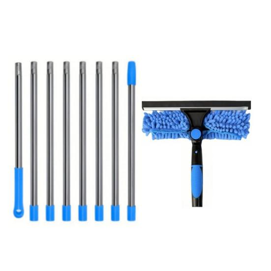 Manual Window Squeegee Cleaning Kit with Extension Pole Long Pole Stainless Steel Chenille Cloth Glass Wiper Scrubber