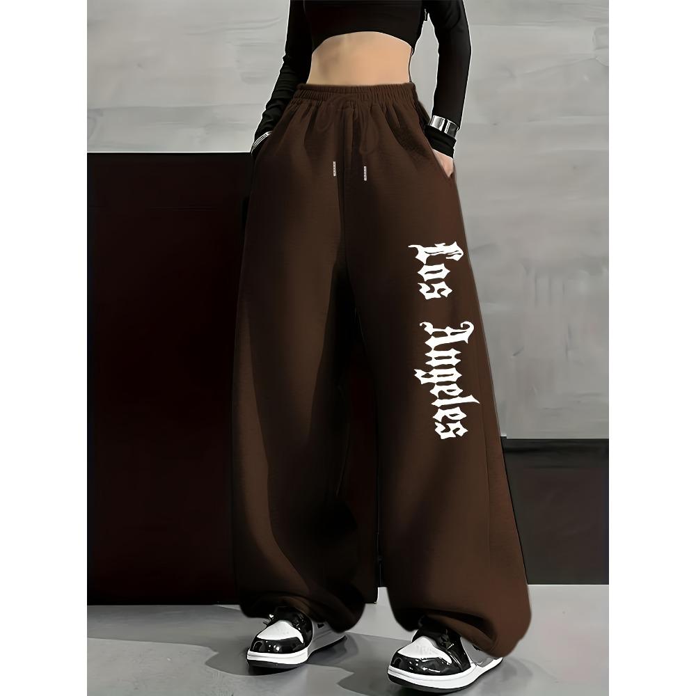 Moda Jesień i Zima Spodnie Damskie Unikalny Wzór Jednolity Kolor Sznurek Szerokie Nogawki Modne