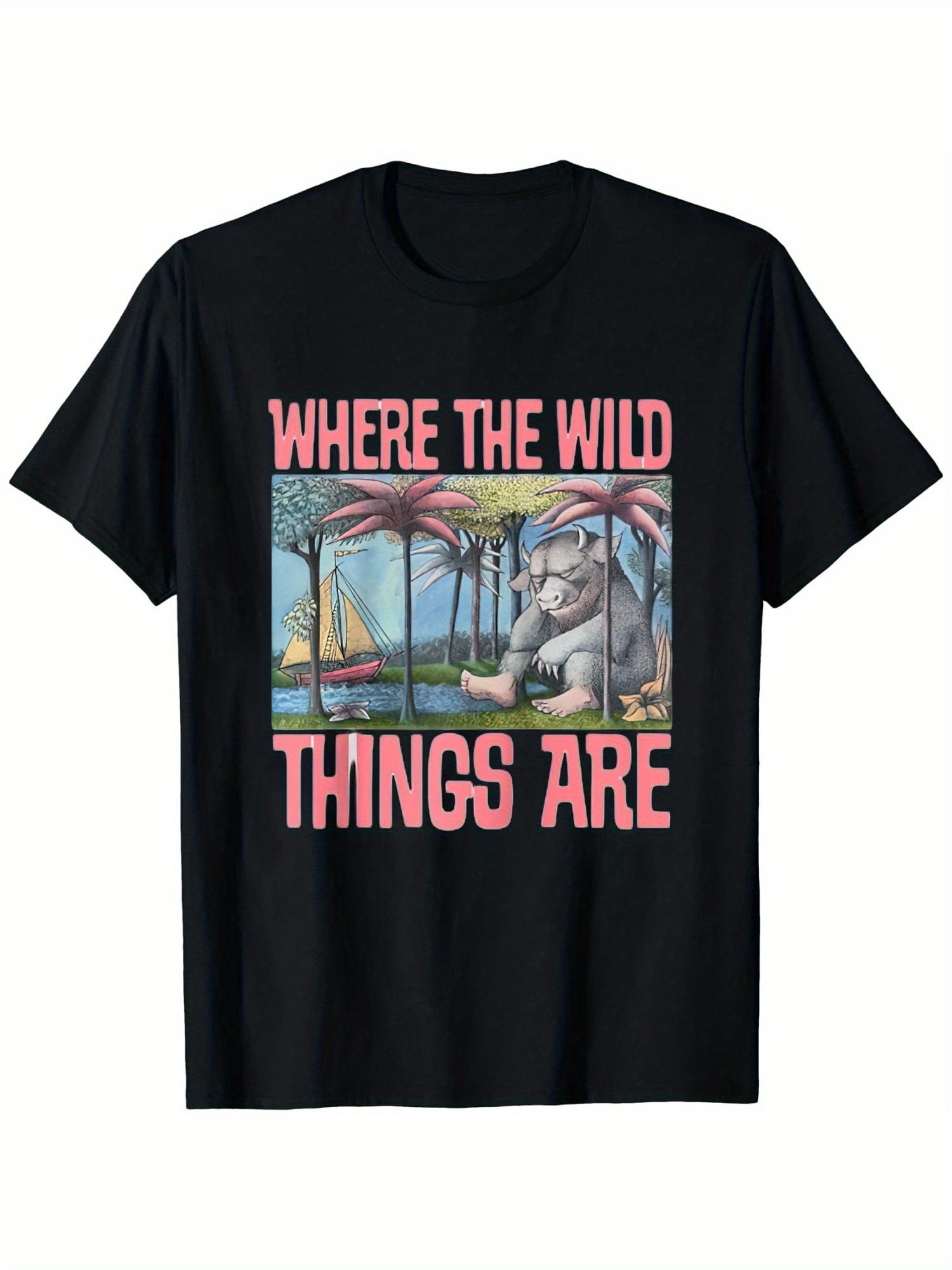 

Womens Cotton Crew Neck TShirt Casual Short Sleeve Knit Fabric Tee Regular Fit with Where The Wild Things Are Print 4XL