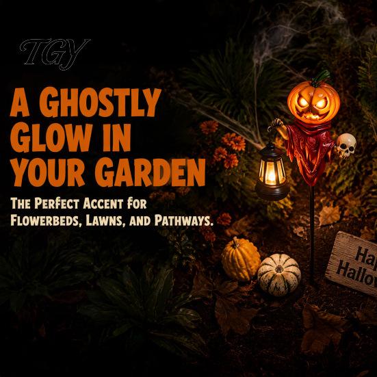 Solar Powered Garden Decor Halloween Pumpkin Stake Light, Metal Decorative Stakes, IP65 Outdoor Decorations Waterproof LED Landscape Lamp for