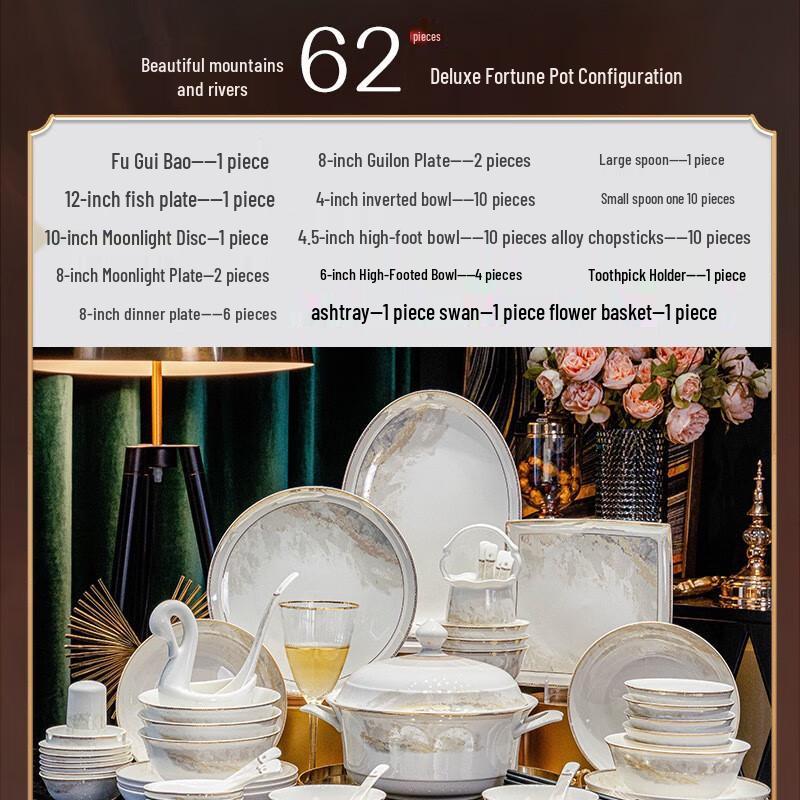 Ailanhui Jia Magnificent Landscape 62-Piece Ceramic Dinnerware Set