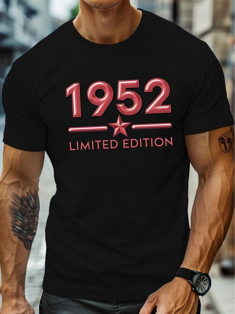 1952 Limited Edition Starunisex Casual T-shirt met Ronde Hals en Korte Mouwen voor de Zomer, Grote Maat