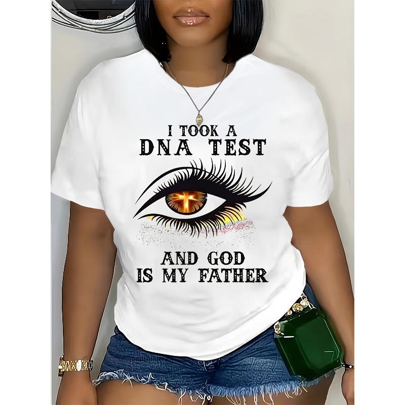 

Women S Funny DNA Test God is My Father Graphic T-Shirt - Casual Crew Neck Short Sleeve Top with Eye Design, Relaxed Fit Breathable Summer Tee 4XL