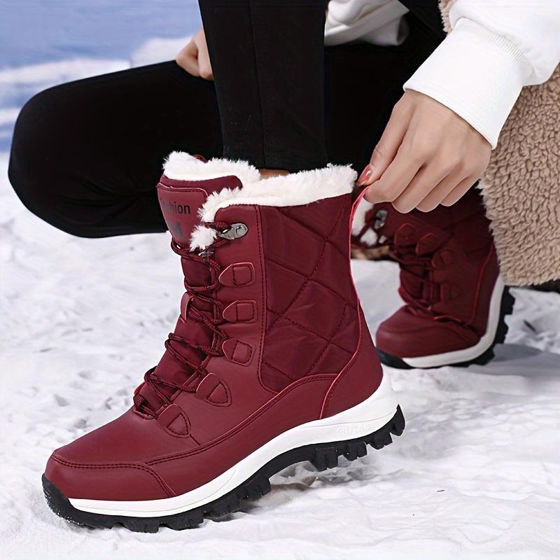 Women's High-Top Snow Boots, Solid Color, Round Toe, Warm Plush Lining, Anti-Slip Rubber Sole, Durable Fabric Insole, Man-Made Upper - Casual Footwear